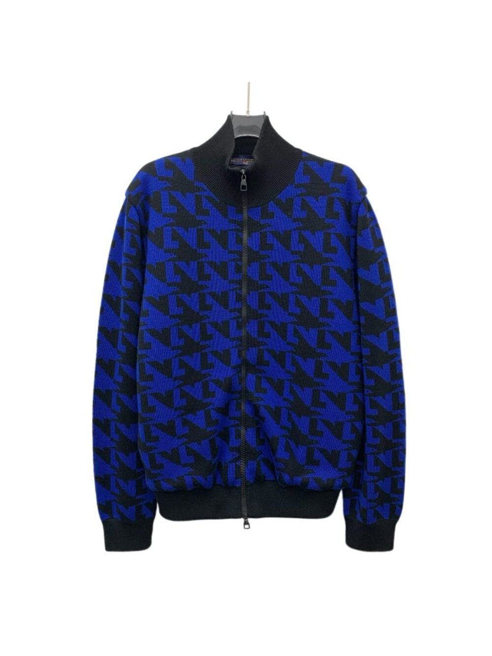 Louis Vuitton 2023 Navy Houndstooth Wool Zip-Up Jacket